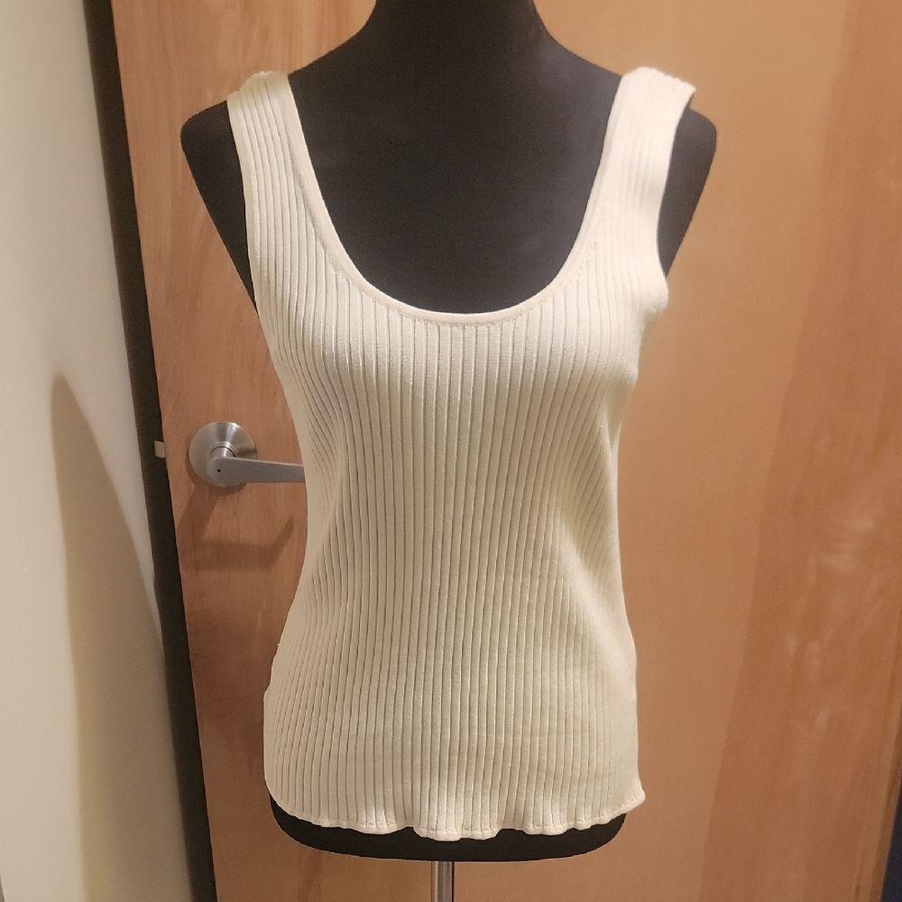 NWOT Calvin Klein Cream Ribbed Tank Top Sz L